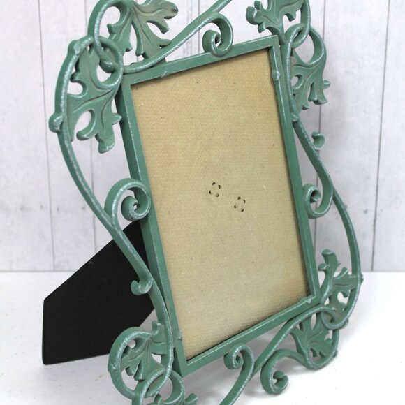Vintage Elsa L Inc Metal Picture Photo Frame Sea Green Leaves Vines Flourishes - Picture 9 of 11